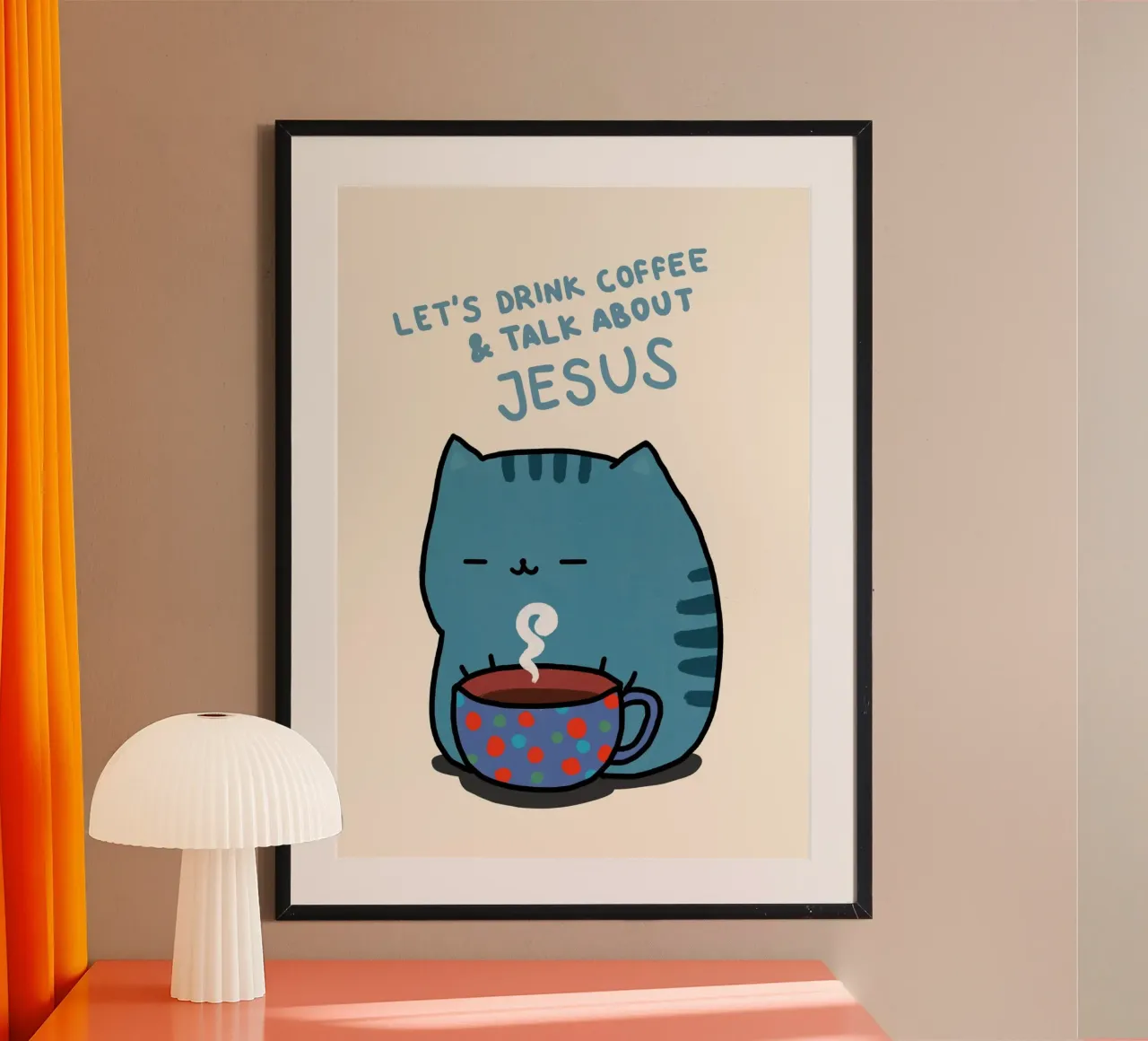 Bere caffè, parlare di Gesù gatto poster da vintagepod