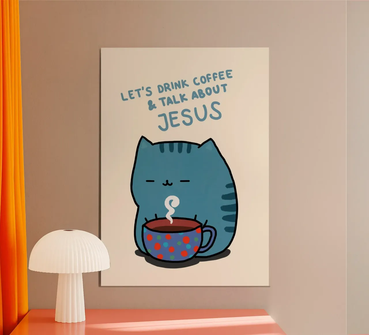 Bere caffè, parlare di Gesù gatto poster da vintagepod