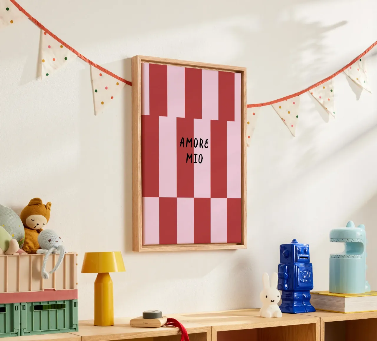 Amore mio Stripes tela con Cornice a cassetta da Poster Print Studio