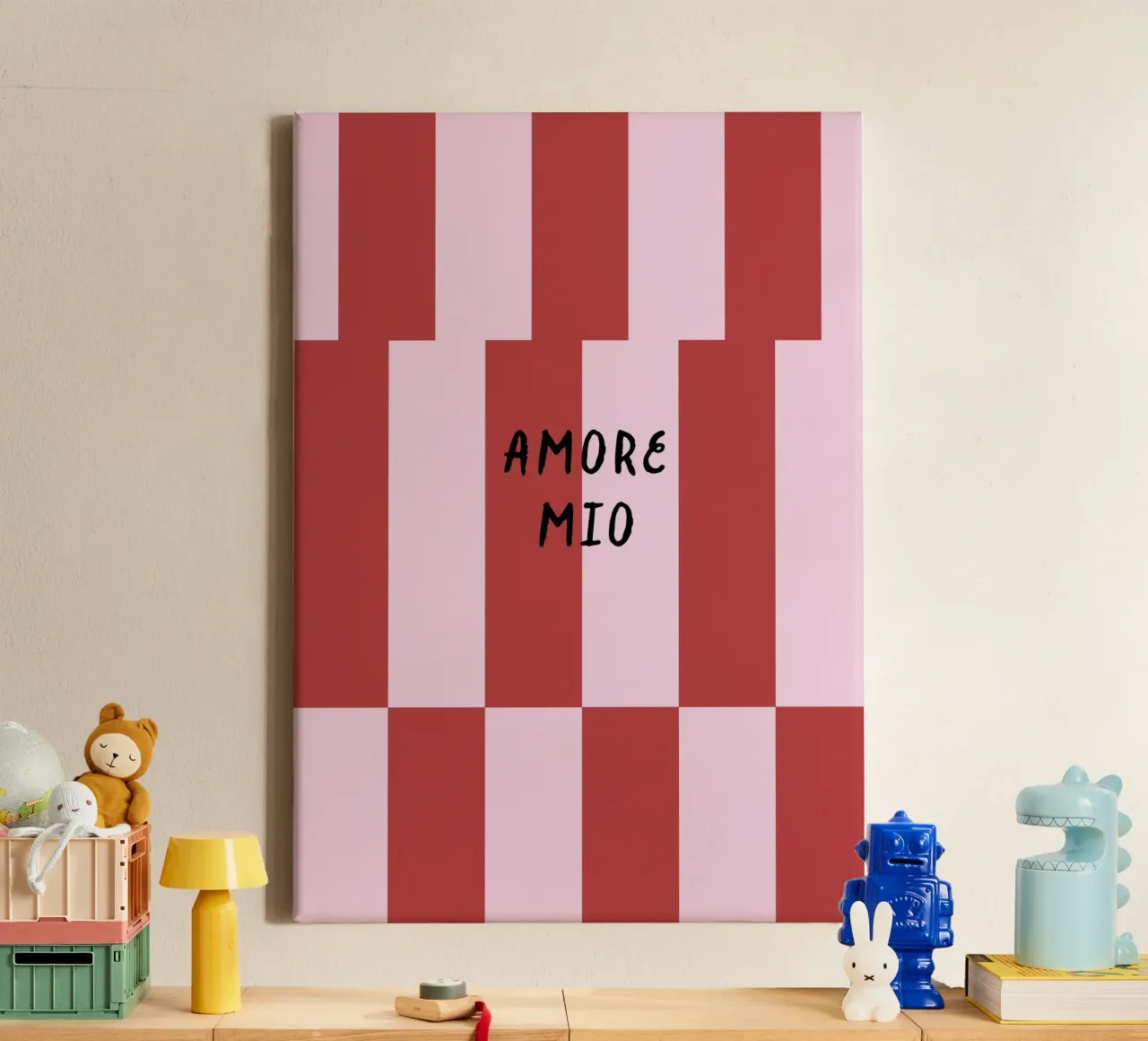 Amore mio Stripes tela con Cornice a cassetta da Poster Print Studio