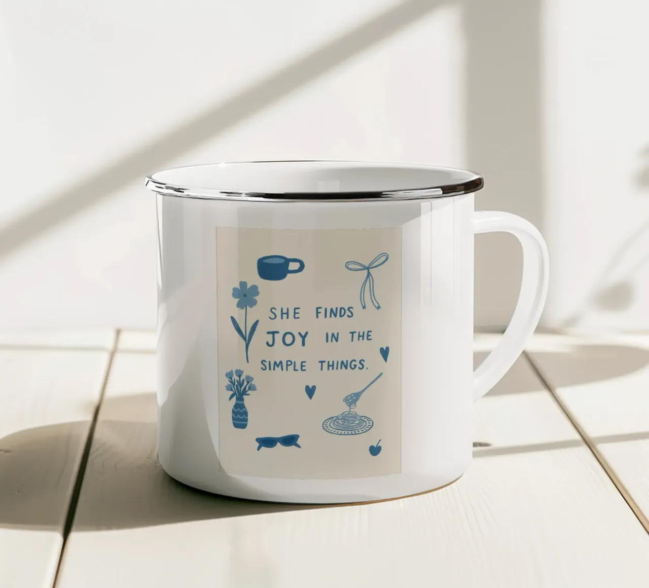 Trova la gioia nelle cose semplici tazza in smalto da vintagepod