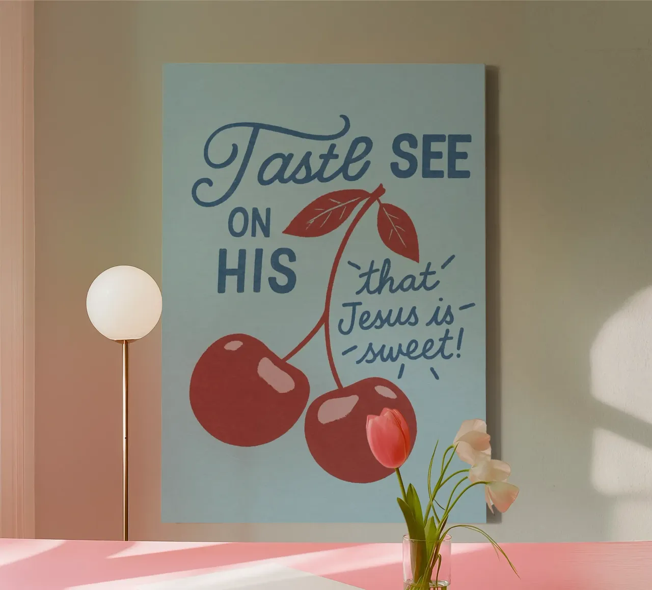 Proef en zie Jezus is zoet - Kunstdruk canvas met Baklijst van vintagepod