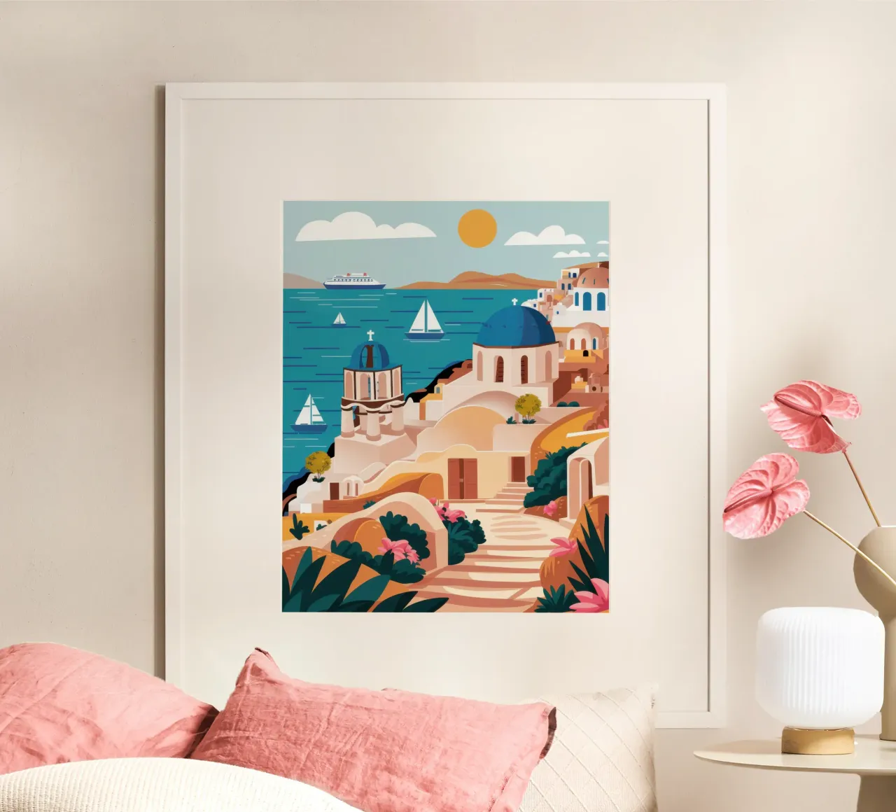 Santorini Dorf Aussicht Poster von Heaven Craft