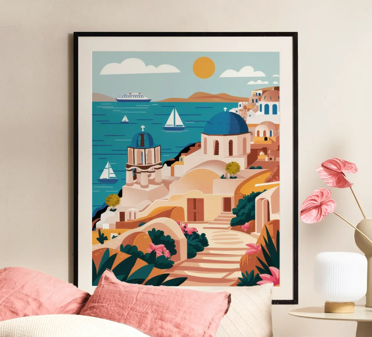 Santorini Dorf Aussicht Poster von Heaven Craft