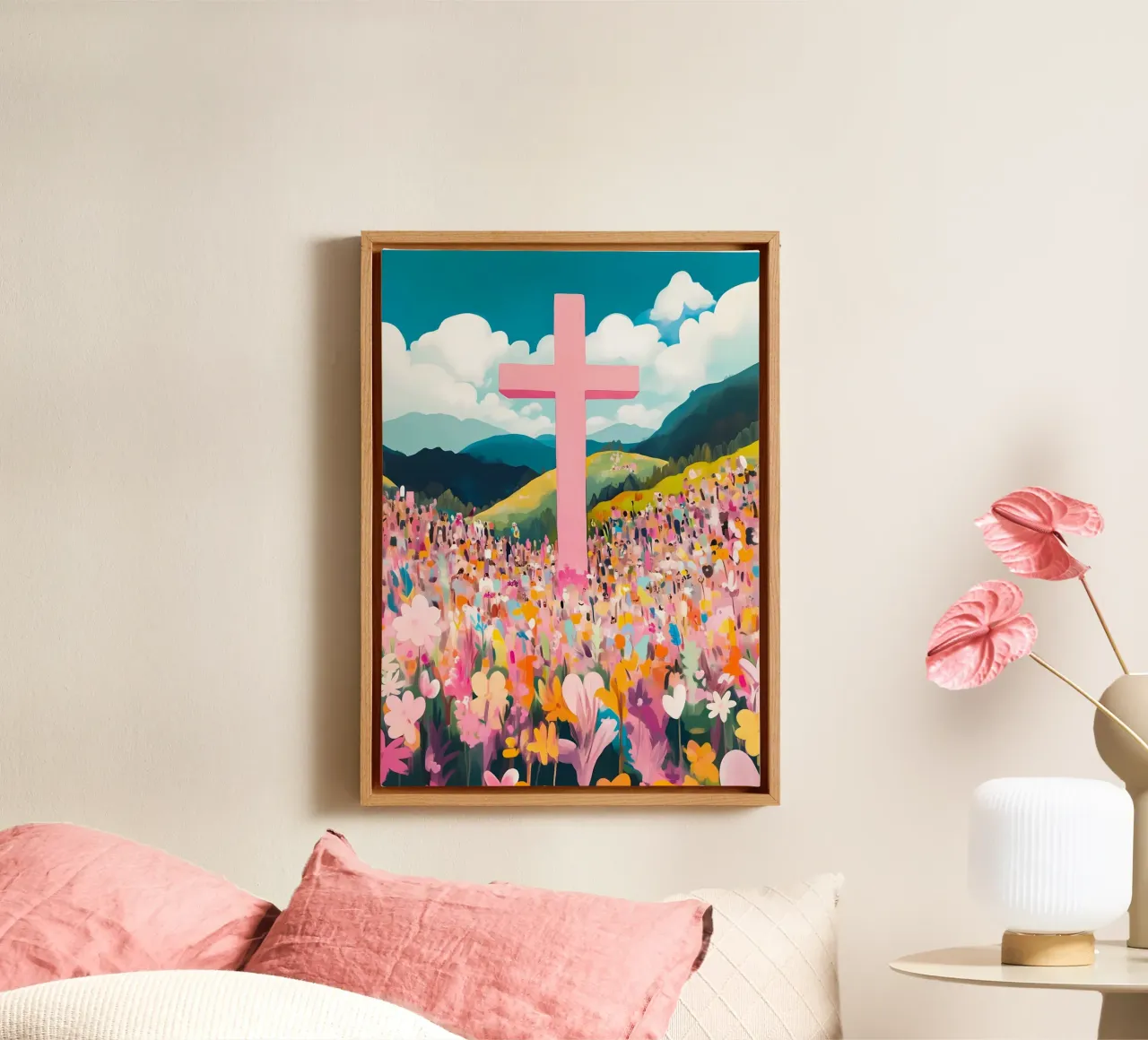Jesus and the Crowd, Modern Christian Art canvas with Floater frame by vintagepod
