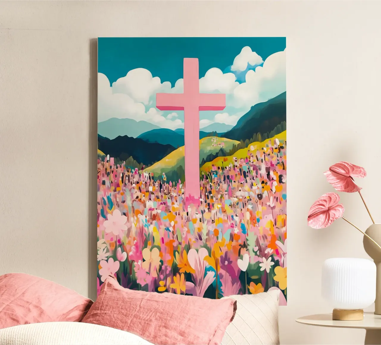 Jesus and the Crowd, Modern Christian Art canvas with Floater frame by vintagepod