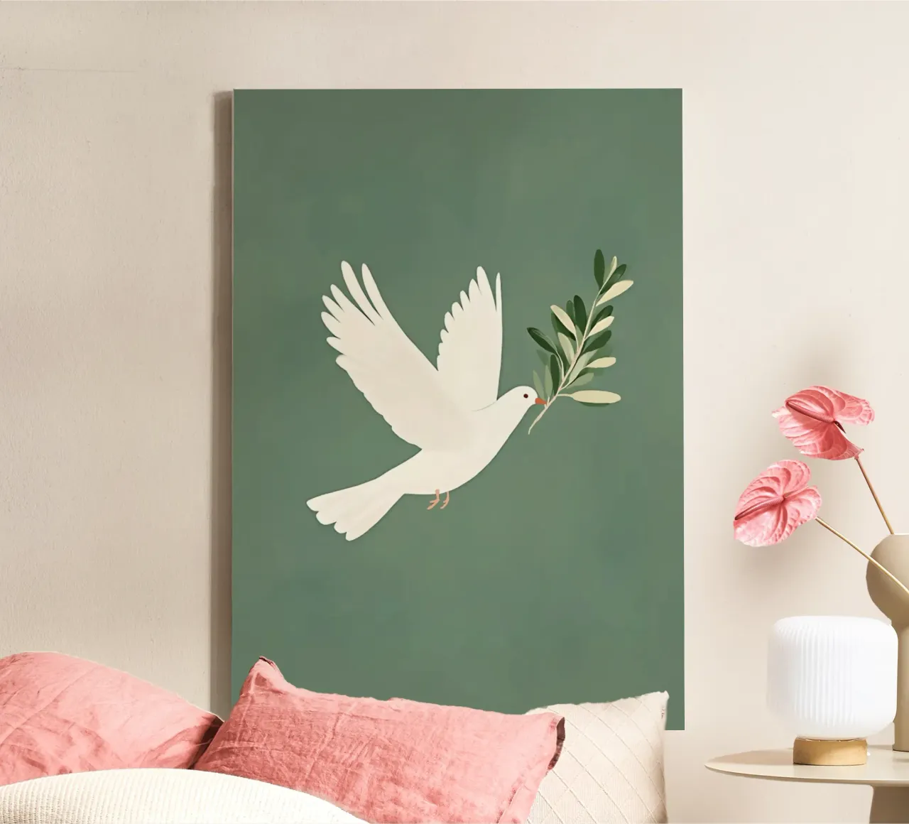 Dove with Olive Branch, Peace Art Print canvas with Floater frame by vintagepod