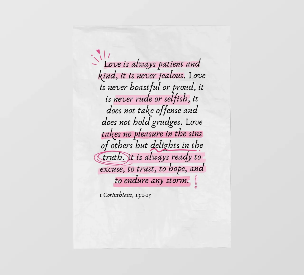 L'amore è paziente, 1 Corinzi 13:1-13 telo in pvc da vintagepod