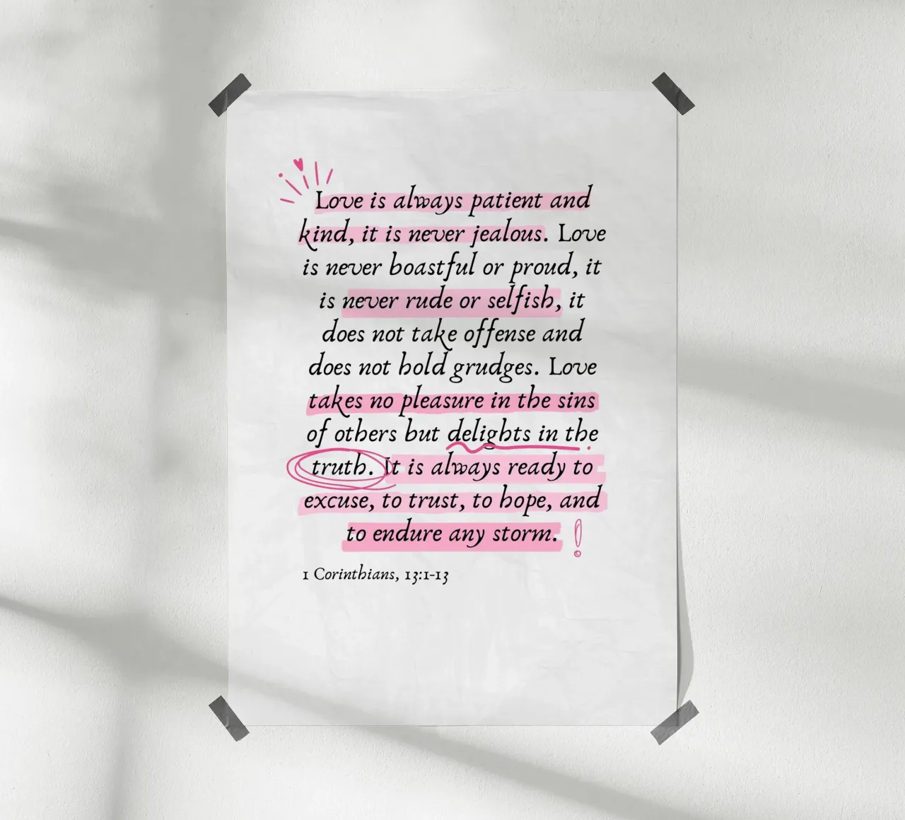 L'amore è paziente, 1 Corinzi 13:1-13 poster da vintagepod