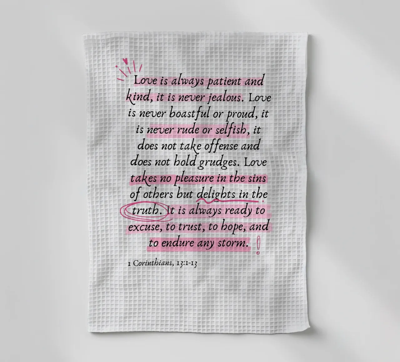 L'amore è paziente, 1 Corinzi 13:1-13 canovaccio da cucina da vintagepod