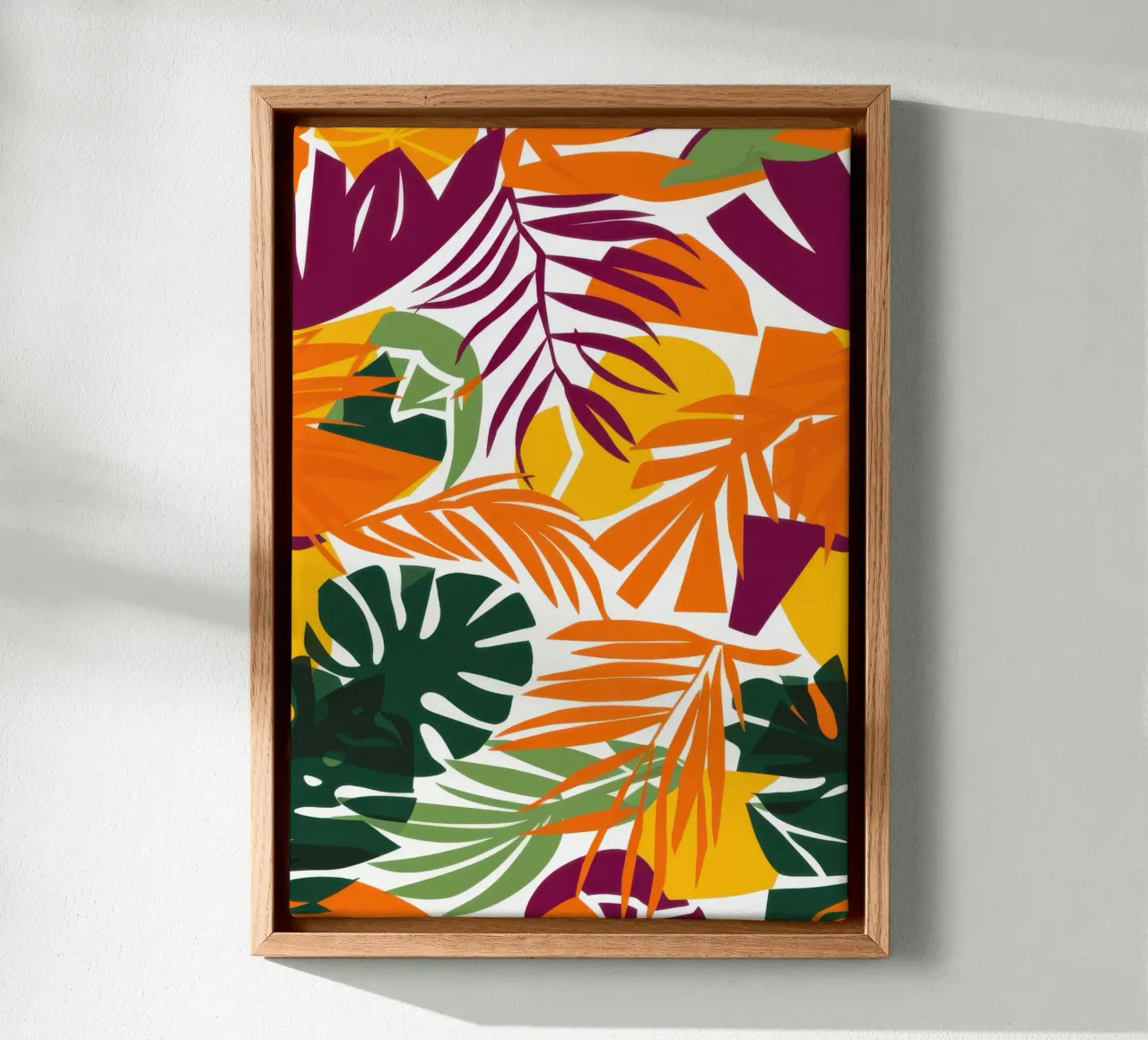 Herbstliche Tropenglut Leinwand mit Schattenfugenrahmen von Heaven Craft