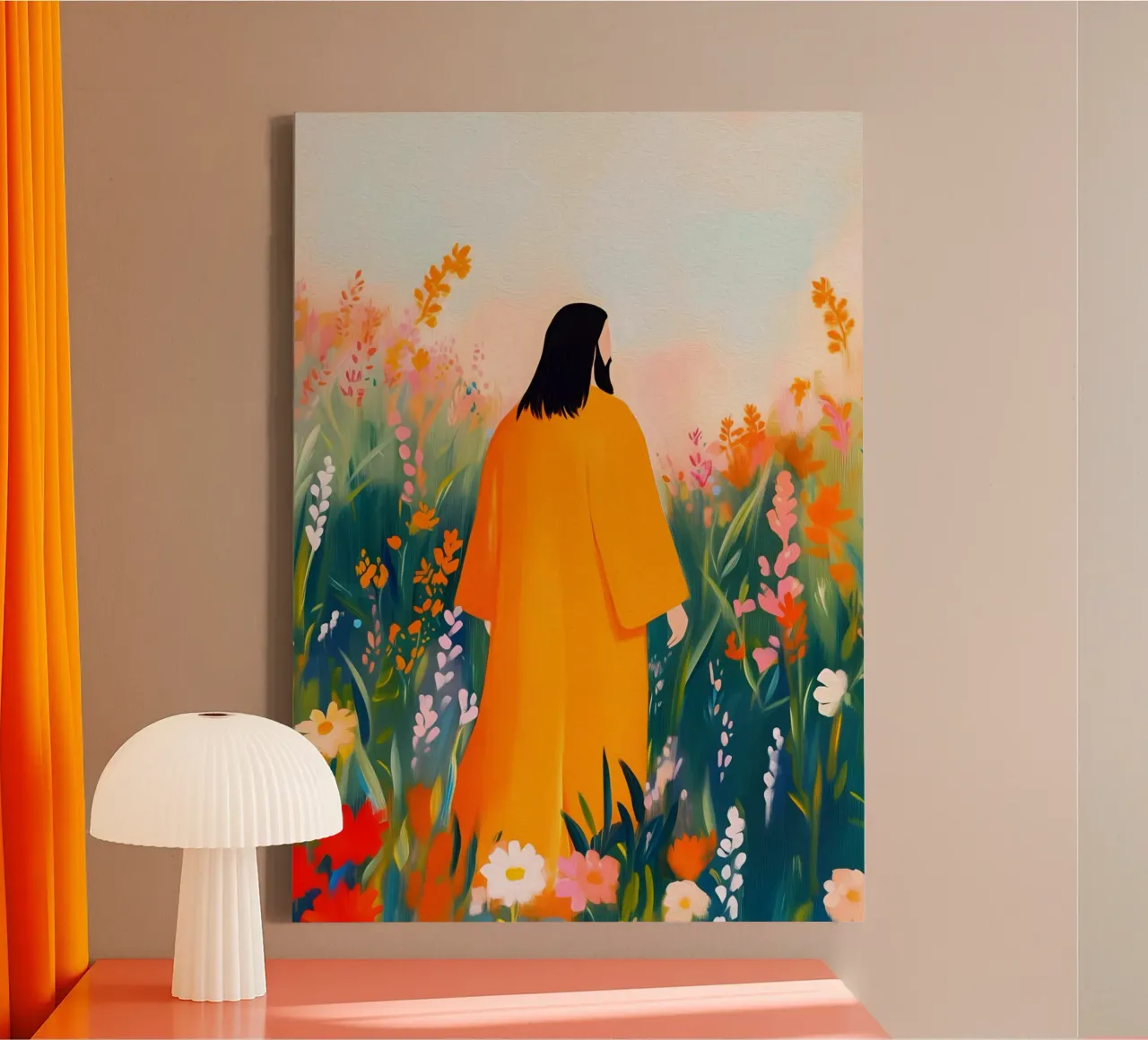 Jesus in the Field, Modern Impressionism canvas with Floater frame by vintagepod