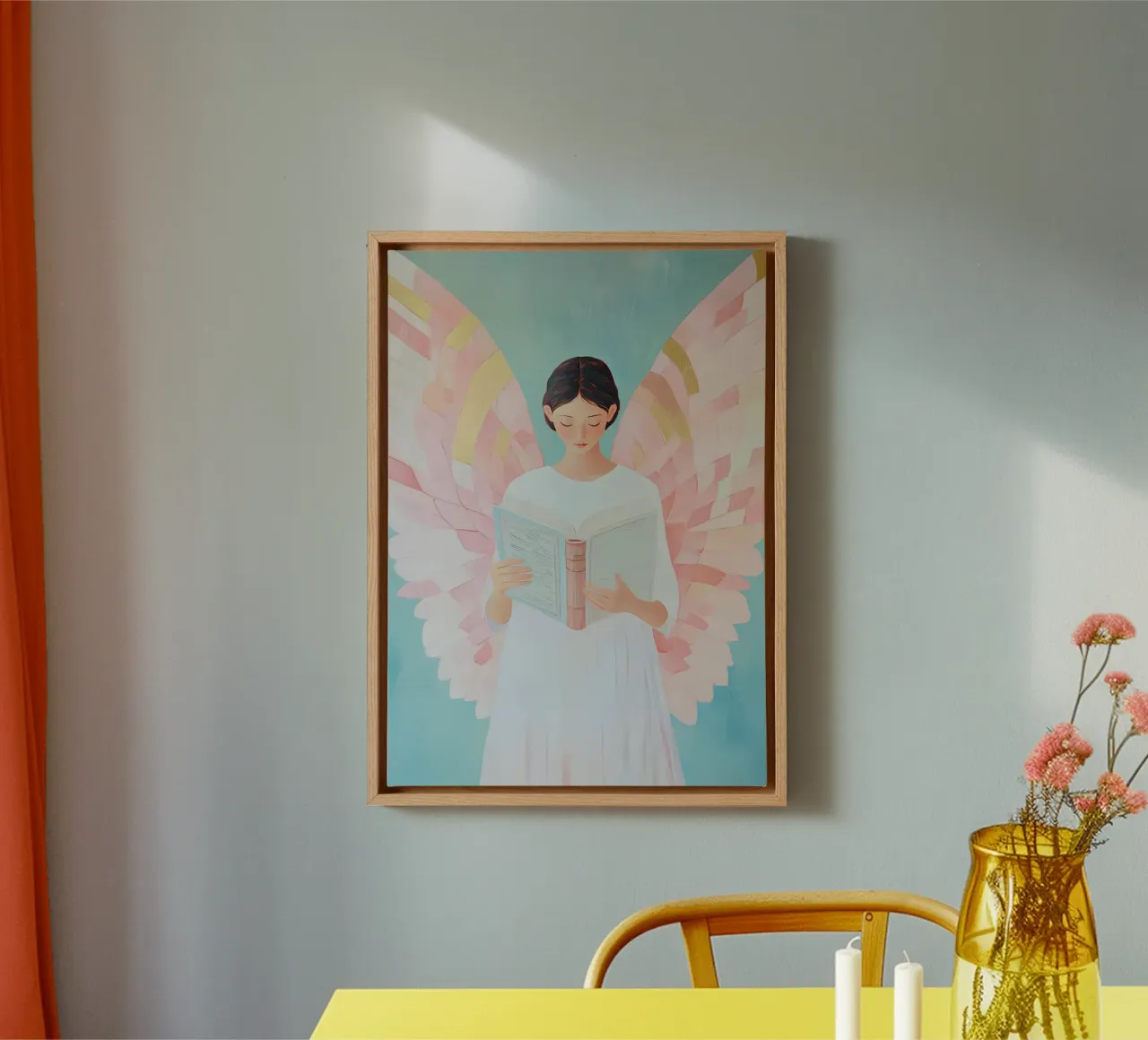Reading Angel, Modern Christian Art Print canvas with Floater frame by vintagepod