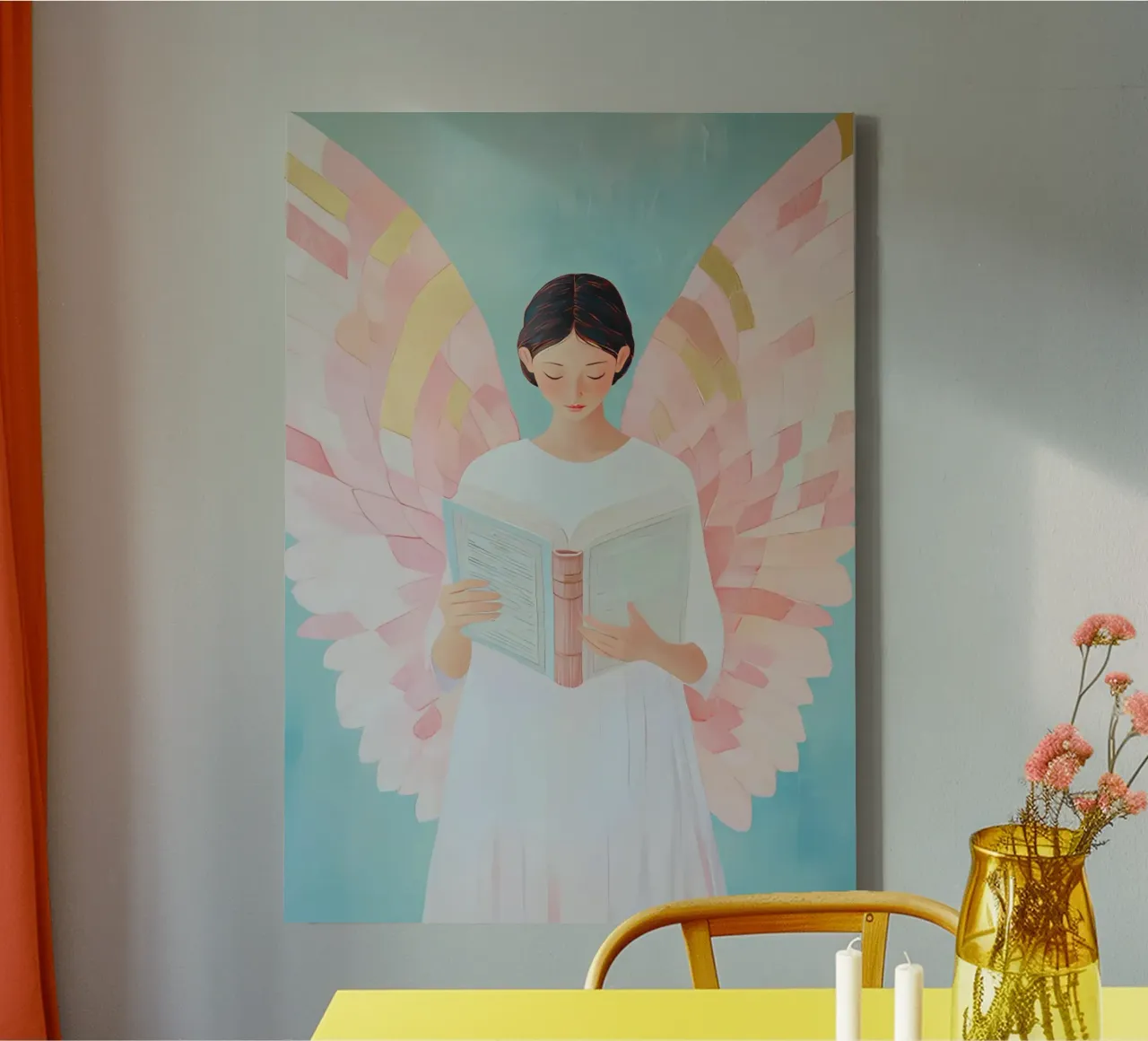 Reading Angel, Modern Christian Art Print canvas with Floater frame by vintagepod