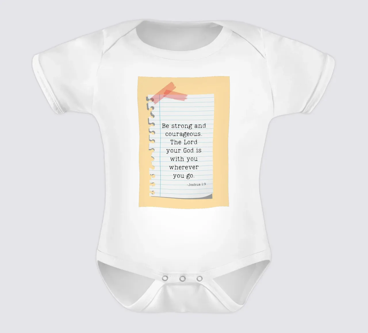 Be Strong & Courageous - Joshua 1:9 short-sleeve baby romper by vintagepod