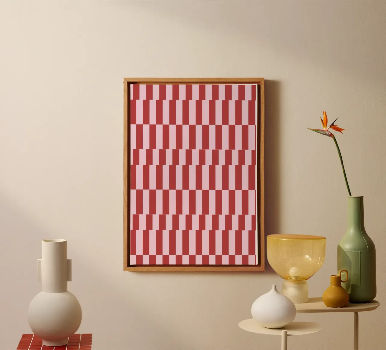 Zickzack rot rosa canvas met Baklijst van Studio ROSAGRAU