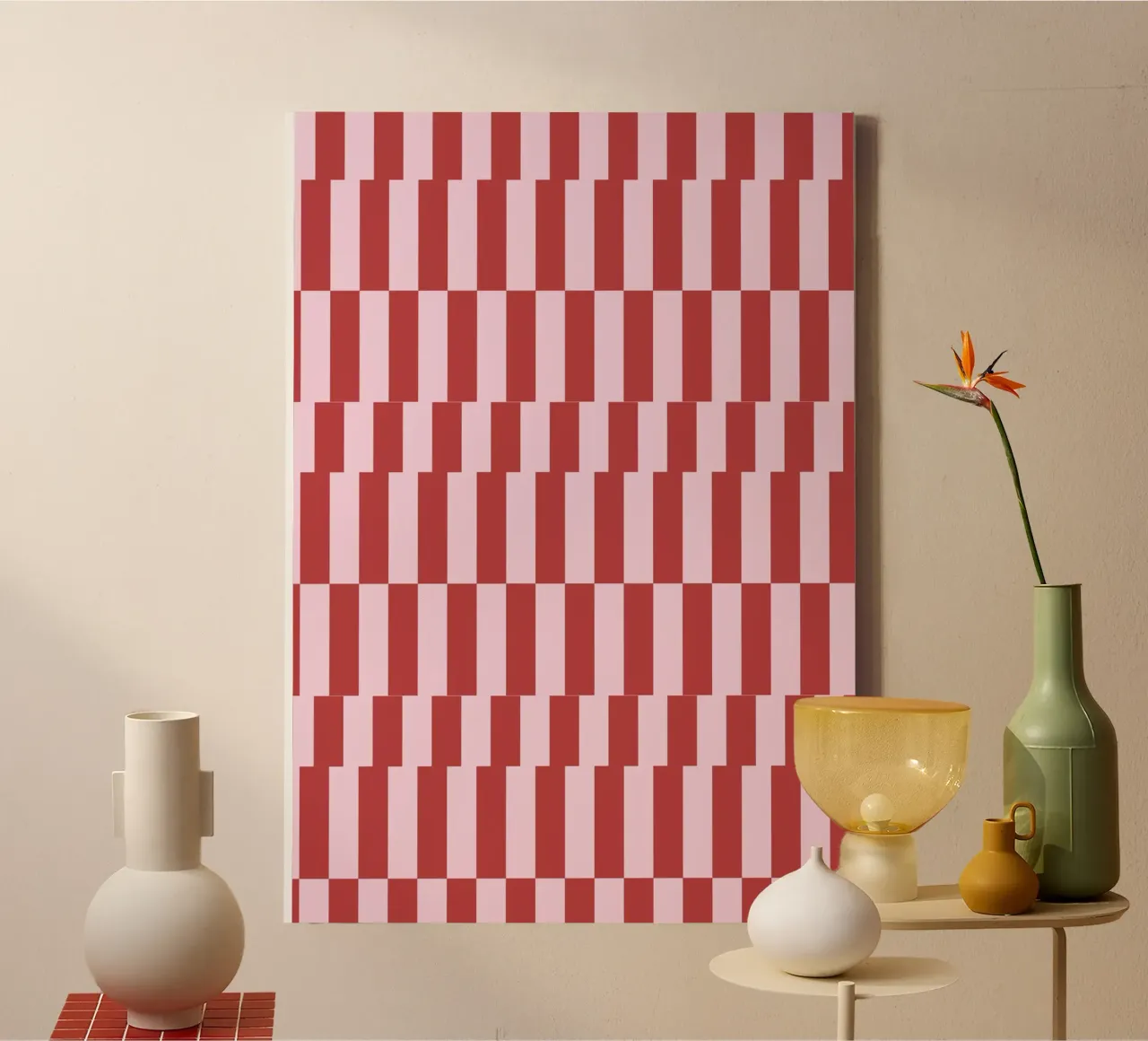 Zickzack rot rosa canvas met Baklijst van Studio ROSAGRAU