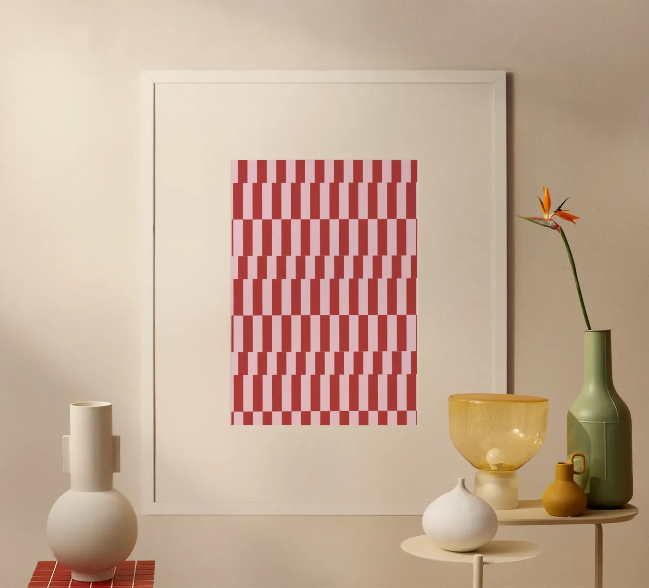 Zickzack rot rosa poster con telaio in alluminio da Studio ROSAGRAU