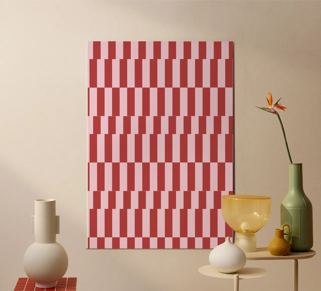 Zickzack rot rosa poster con telaio in alluminio da Studio ROSAGRAU