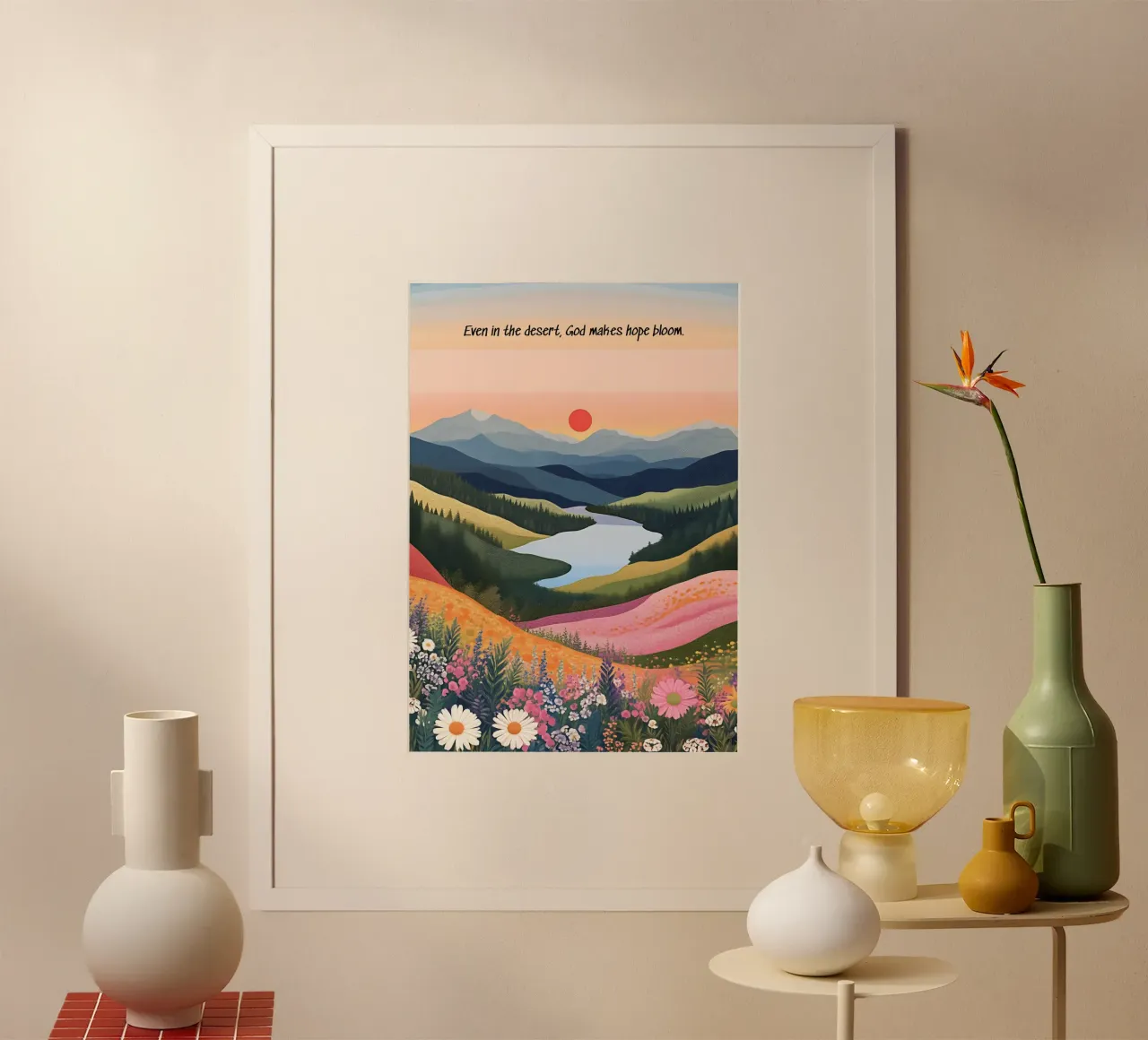 Anche nel deserto, Dio fa fiorire la speranza poster con telaio in alluminio da vintagepod