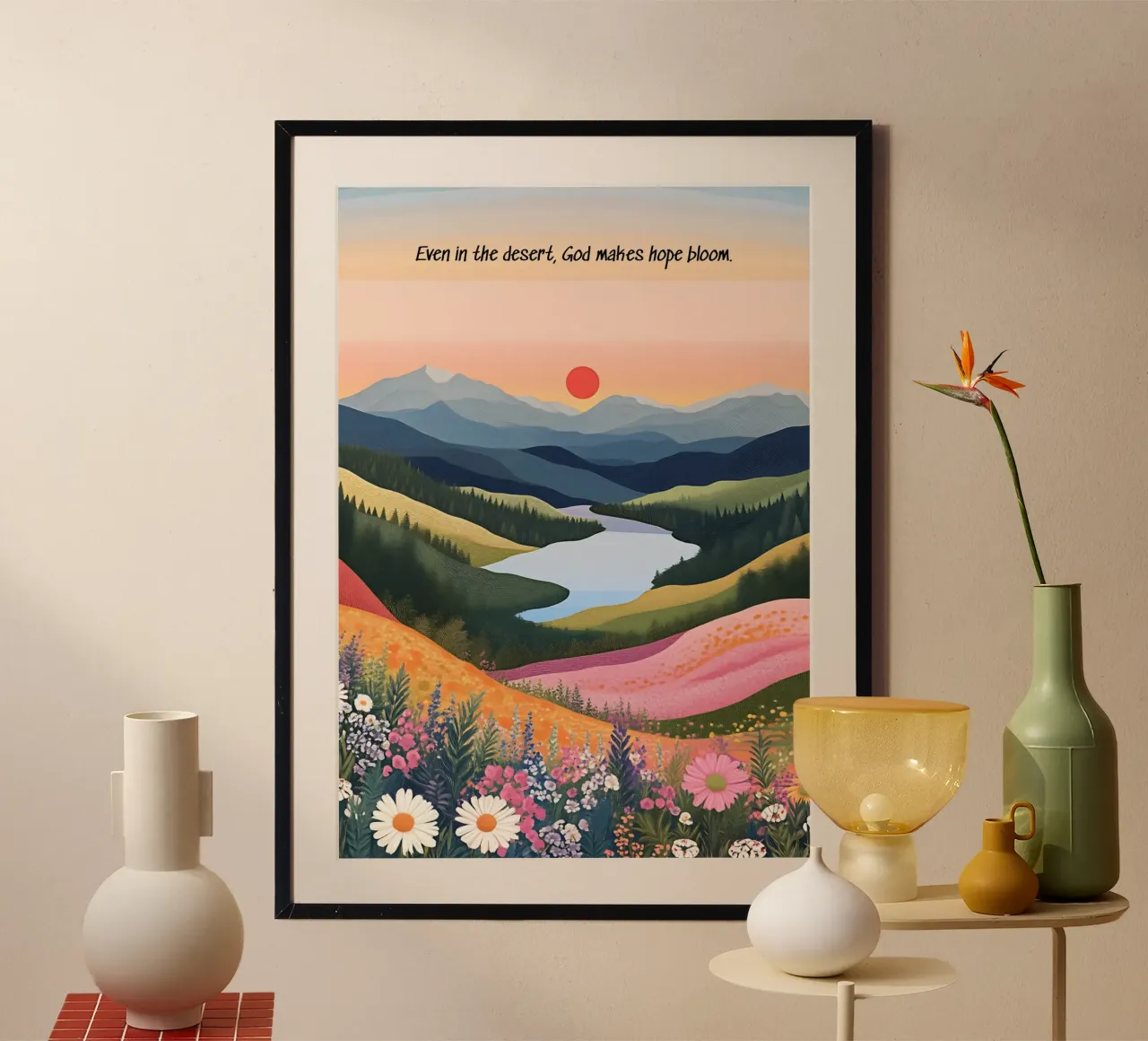 Anche nel deserto, Dio fa fiorire la speranza poster con telaio in alluminio da vintagepod