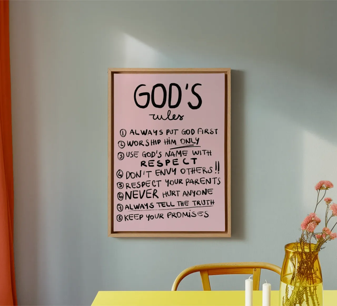 God's Rules, Christian Art Print canvas with Floater frame by vintagepod