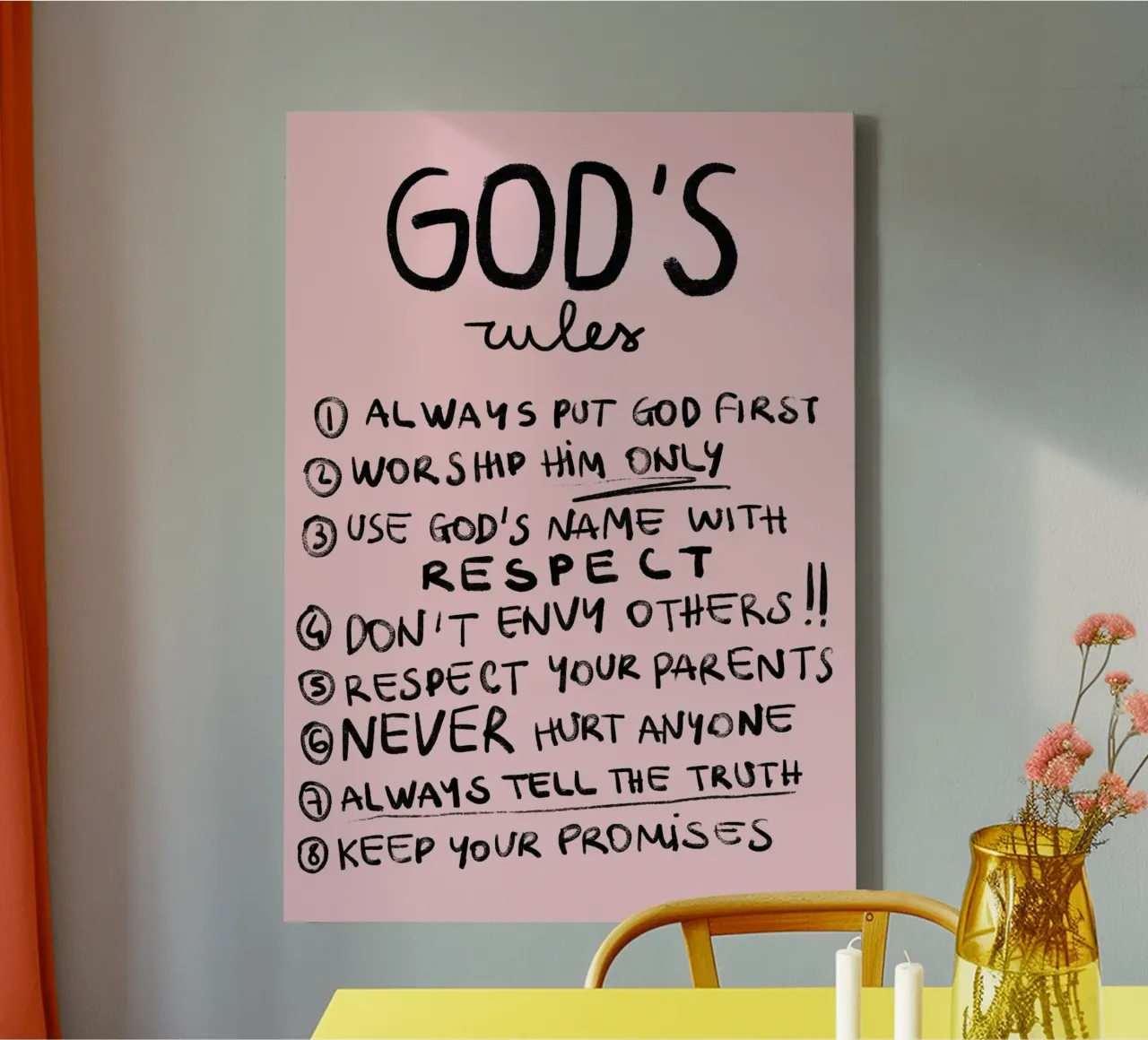 God's Rules, Christian Art Print canvas with Floater frame by vintagepod