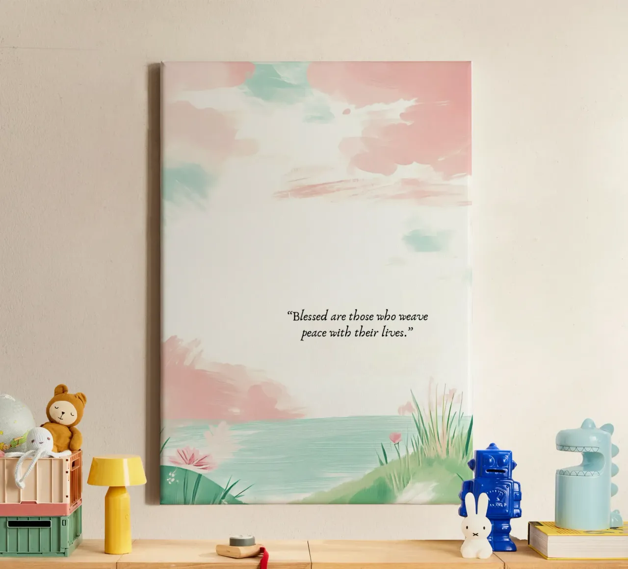 Gezegend zijn zij die vrede weven canvas met Baklijst van vintagepod
