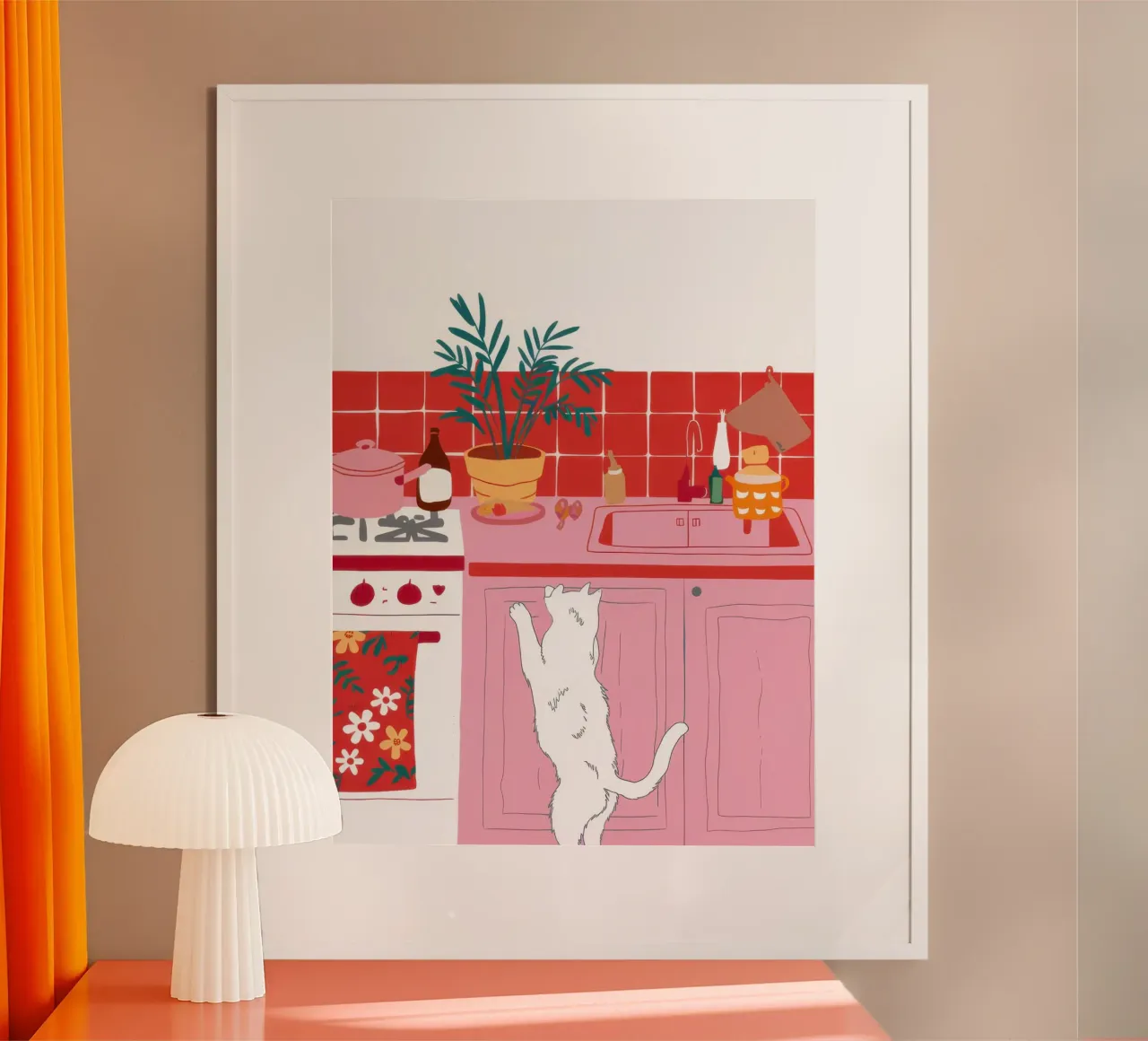 Cucina rosa Pounce poster con telaio in plastica da Heaven Craft