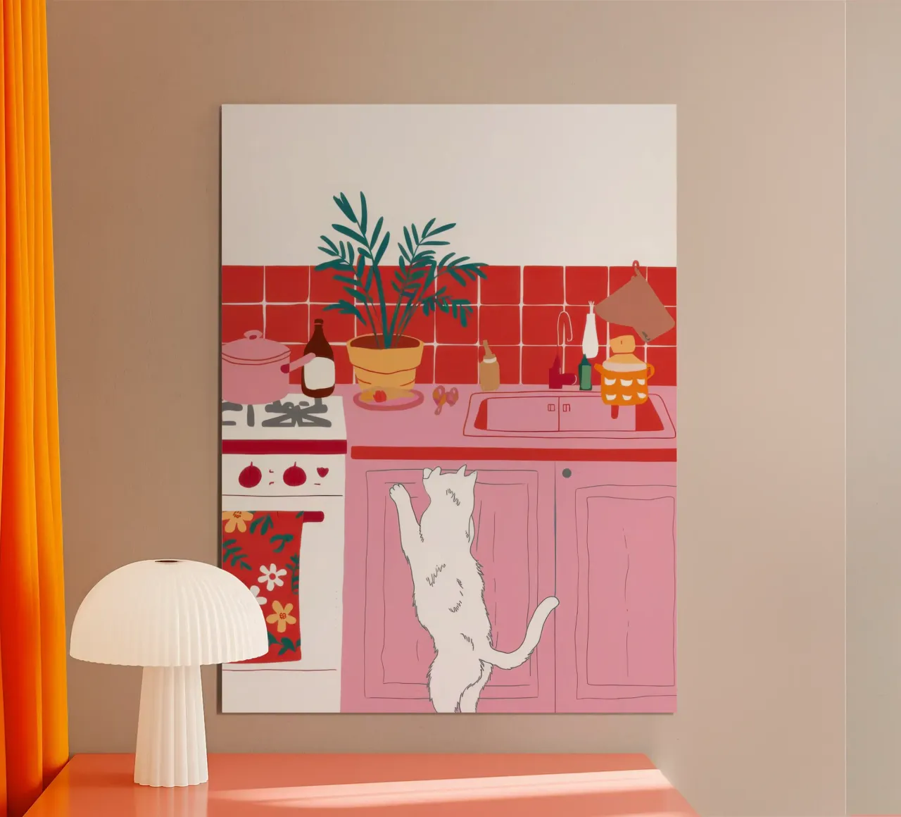 Cucina rosa Pounce poster con telaio in plastica da Heaven Craft