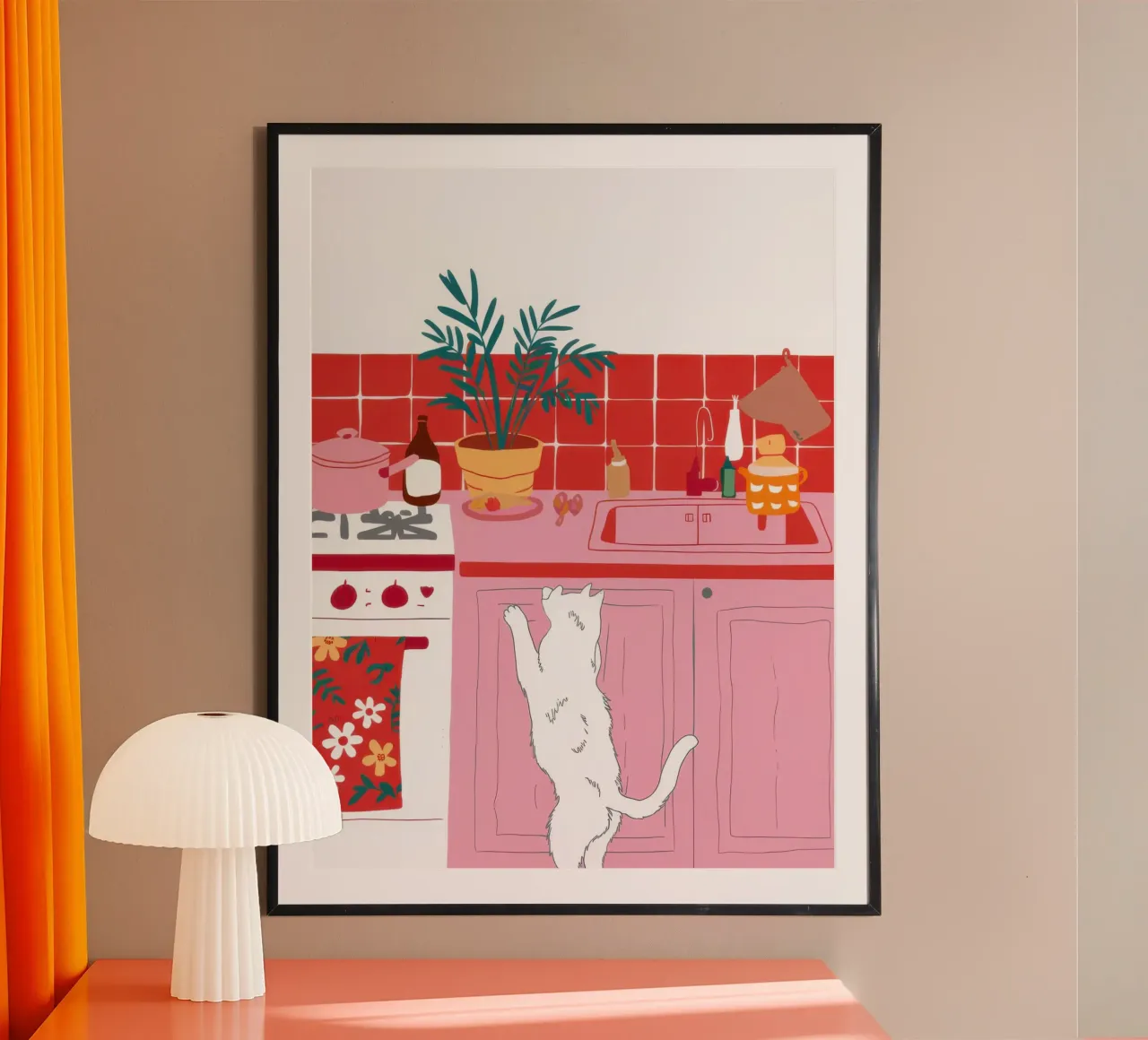 Cucina rosa Pounce poster con telaio in plastica da Heaven Craft