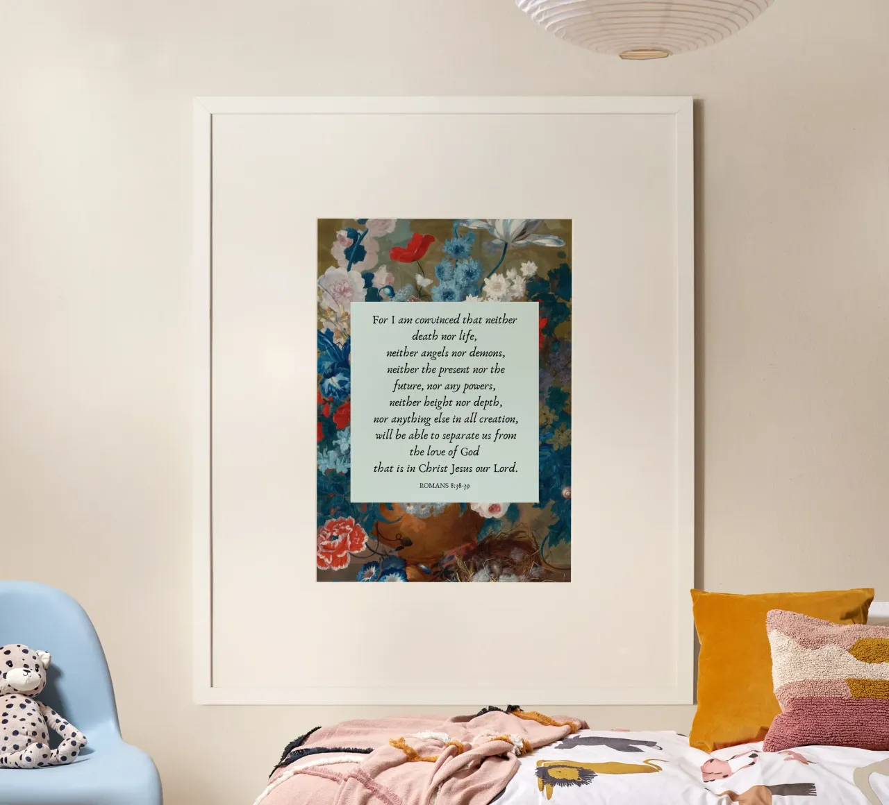 Romani 8:38-39 - L'amore di Dio Arte poster con telaio in plastica da vintagepod