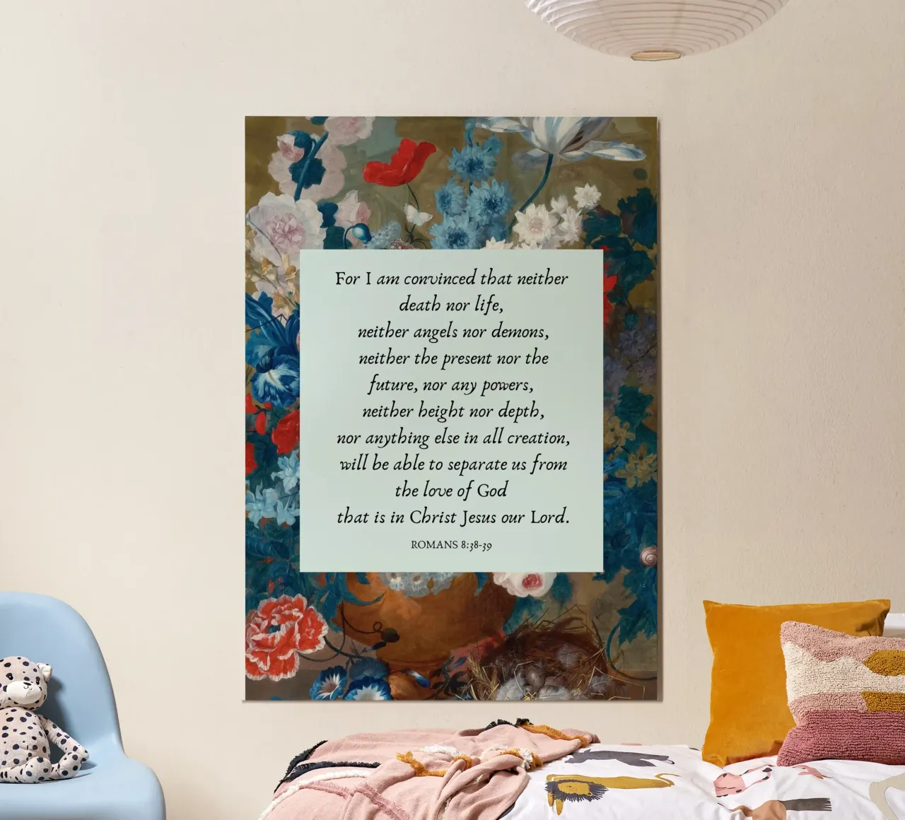 Romani 8:38-39 - L'amore di Dio Arte poster con telaio in plastica da vintagepod