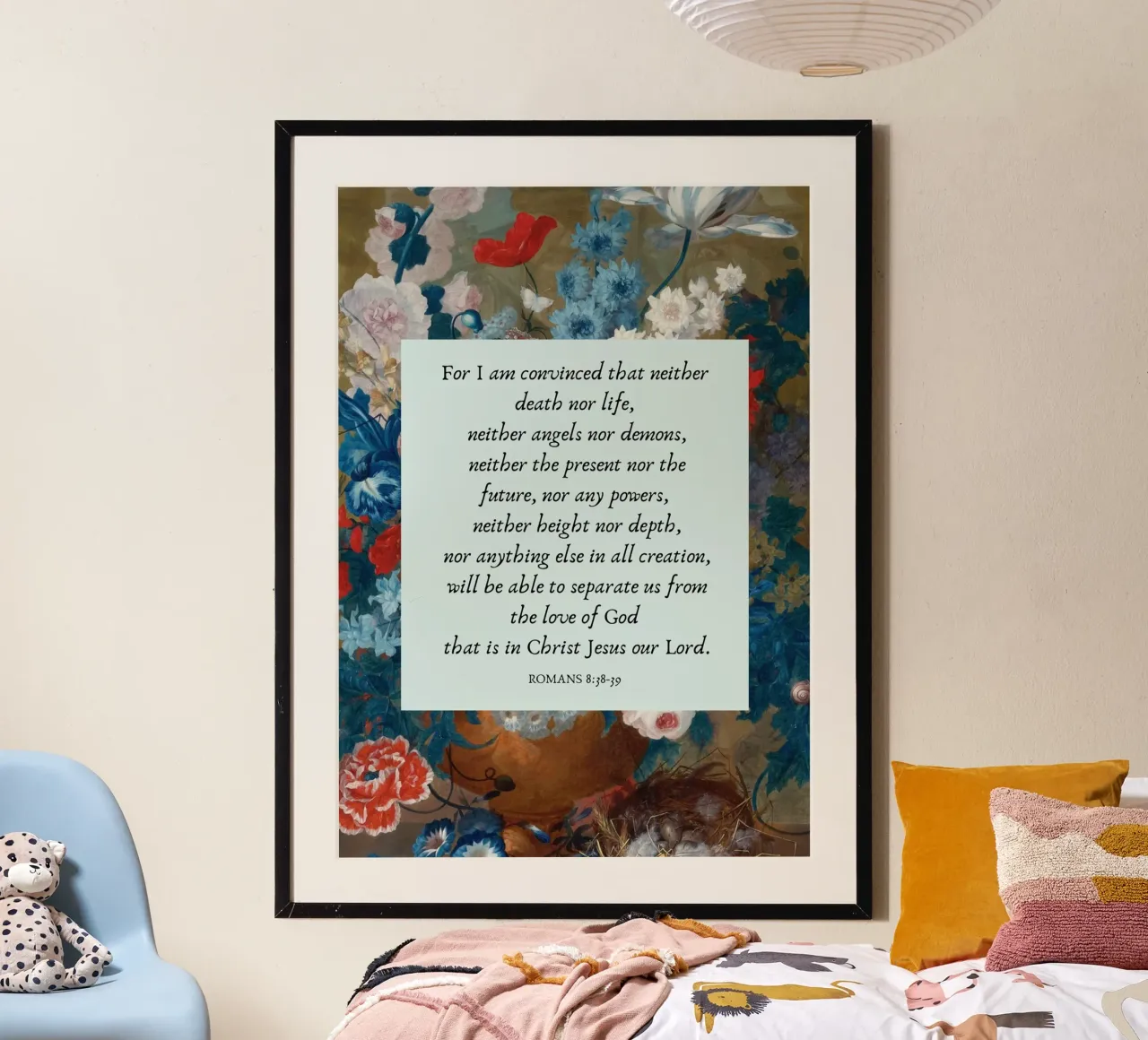 Romani 8:38-39 - L'amore di Dio Arte poster con telaio in plastica da vintagepod
