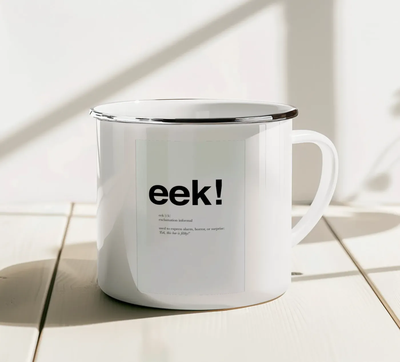 The eek interjection enamel mug by Matěj Kašpar Jirásek