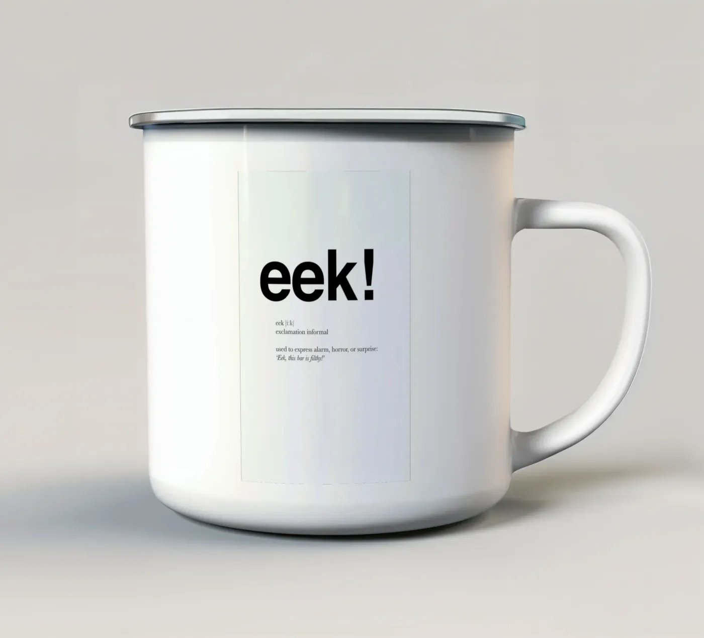 The eek interjection enamel mug by Matěj Kašpar Jirásek