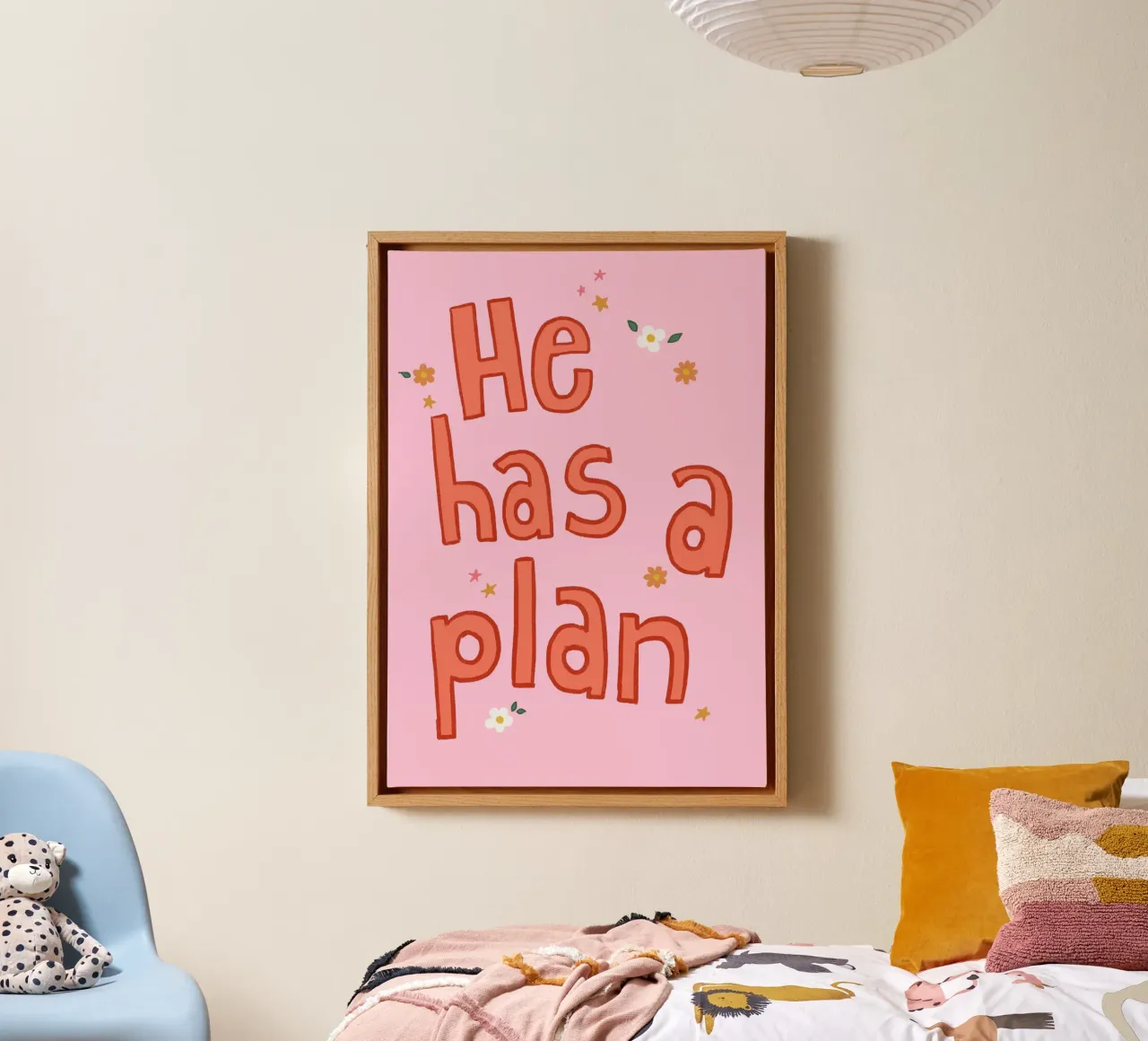 He Has a Plan, Christian Quote Art Print canvas with Floater frame by vintagepod