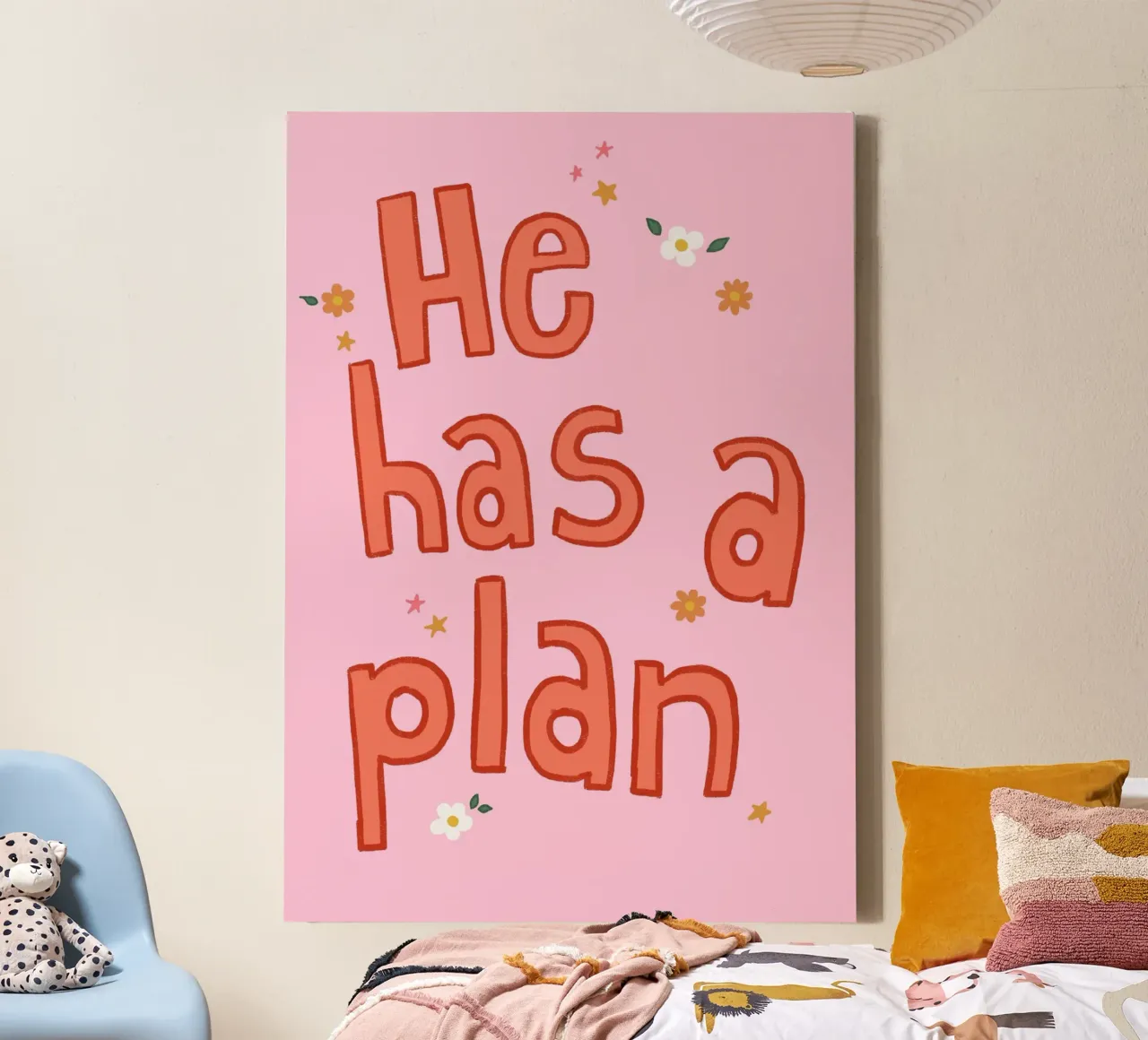 He Has a Plan, Christian Quote Art Print canvas with Floater frame by vintagepod