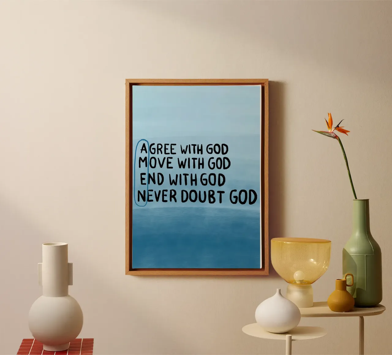 Ben het eens met God, Christian Scripture Wall Art Print, Bijbel Qu canvas met Baklijst van vintagepod