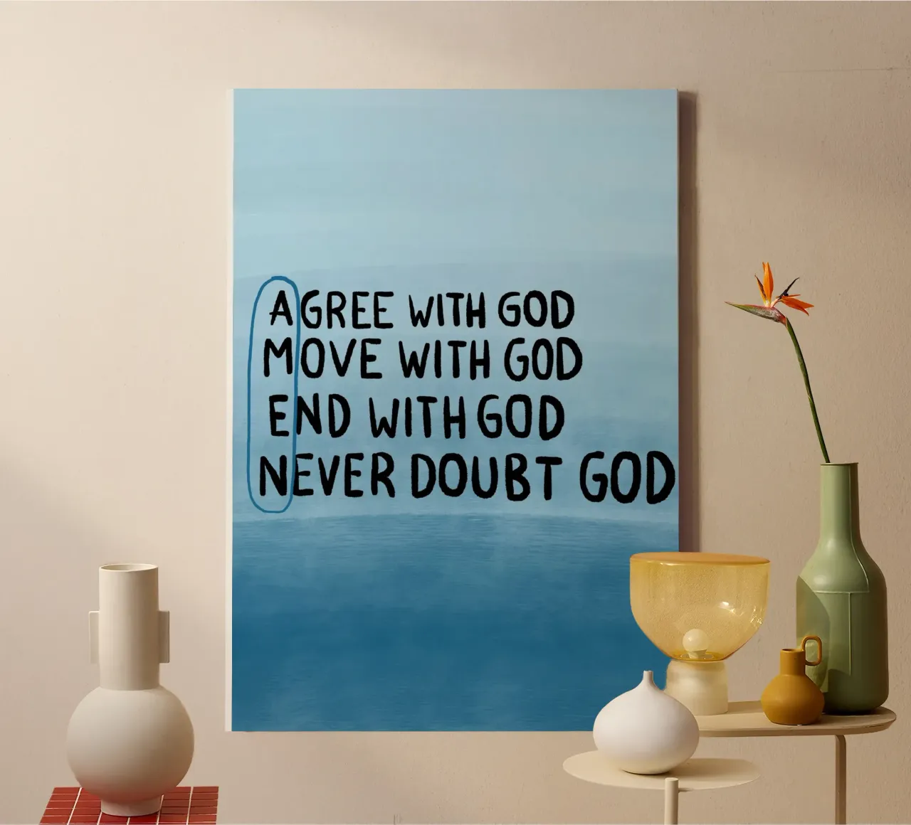Ben het eens met God, Christian Scripture Wall Art Print, Bijbel Qu canvas met Baklijst van vintagepod
