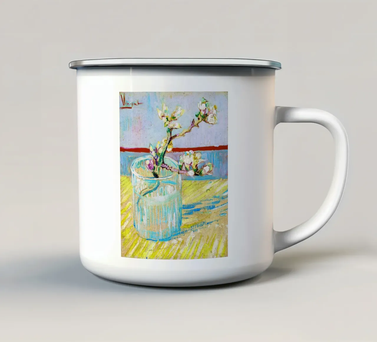 Vincent van Gogh - Rametto di mandorlo fiorito in un bicchiere tazza in smalto da Venus Art