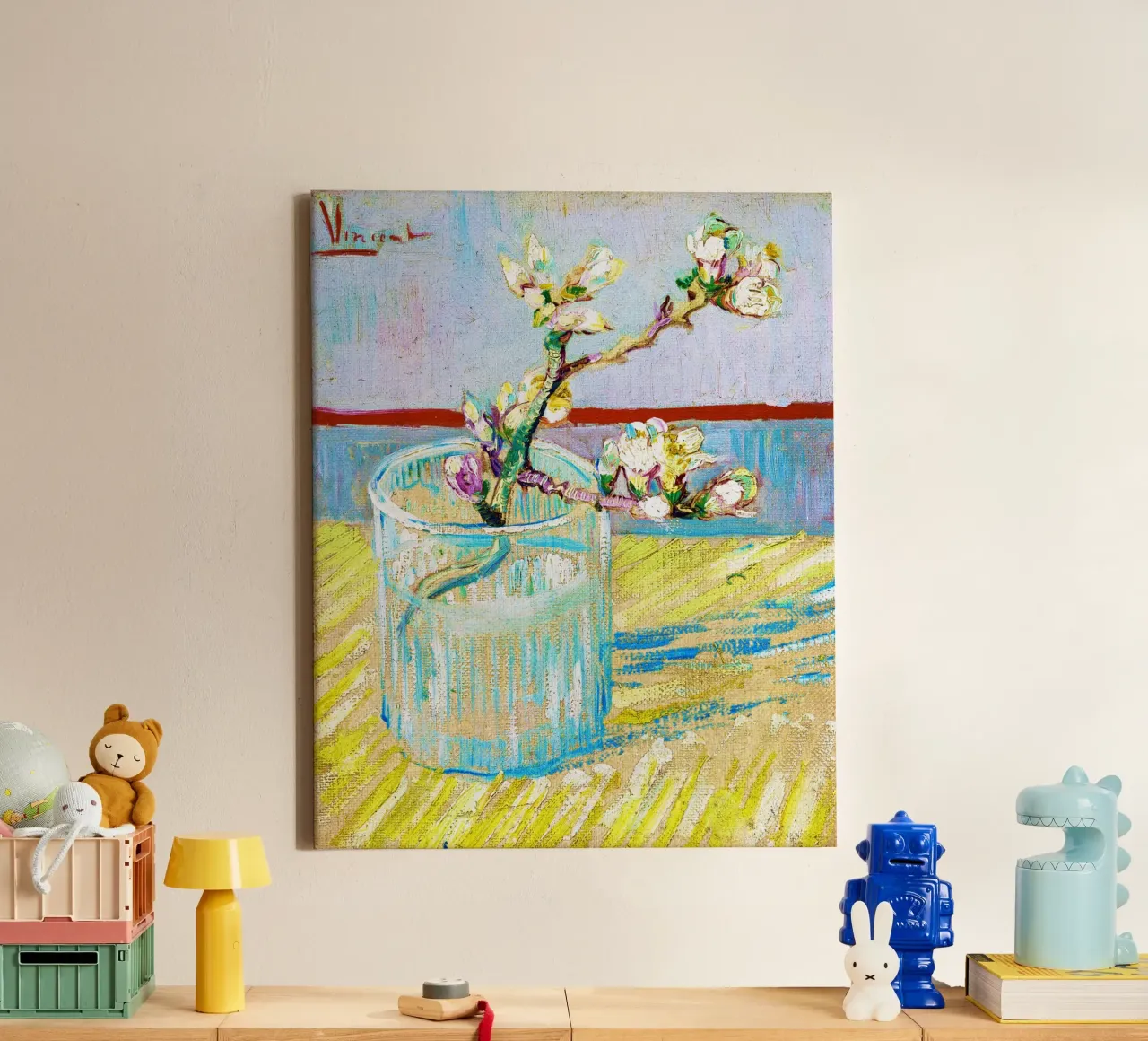Vincent van Gogh - Rametto di mandorlo fiorito in un bicchiere tela con Cornice a cassetta da Venus Art