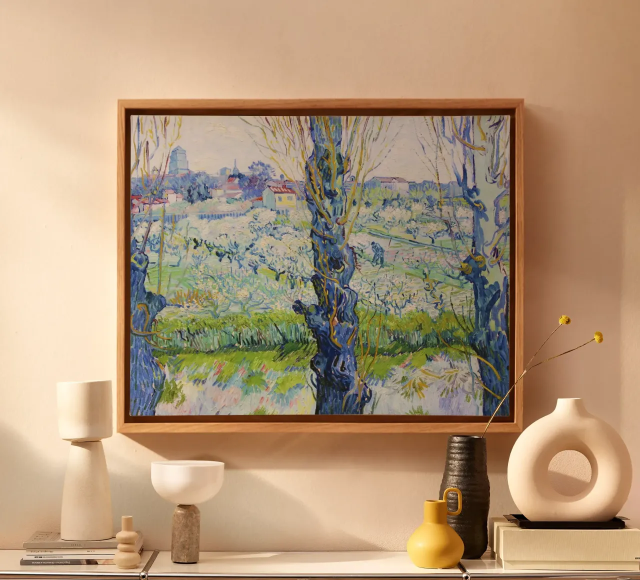 Vincent van Gogh – View of Arles, Flowering Orchards canvas with Floater frame by Venus Art