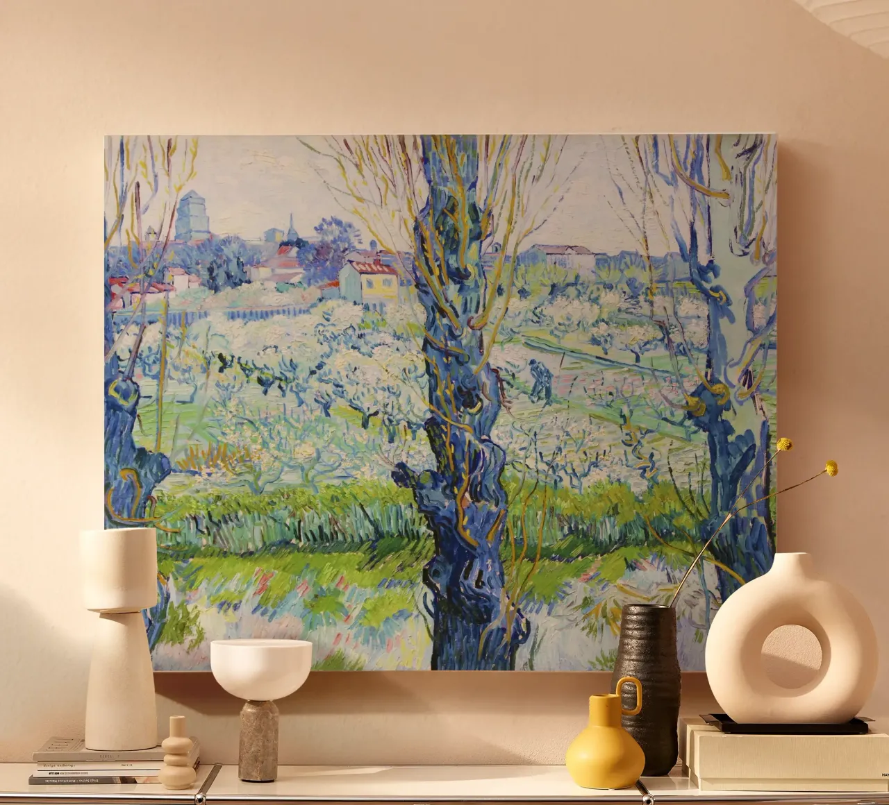 Vincent van Gogh – View of Arles, Flowering Orchards canvas with Floater frame by Venus Art