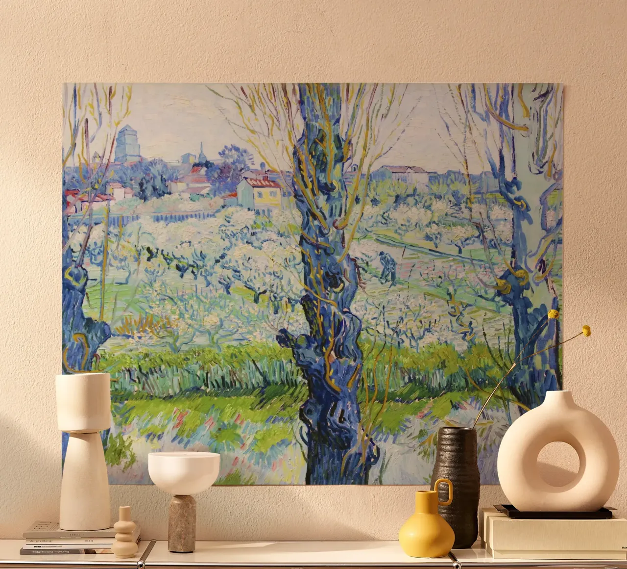 Vincent van Gogh - Veduta di Arles, frutteti in fiore poster con telaio in plastica da Venus Art