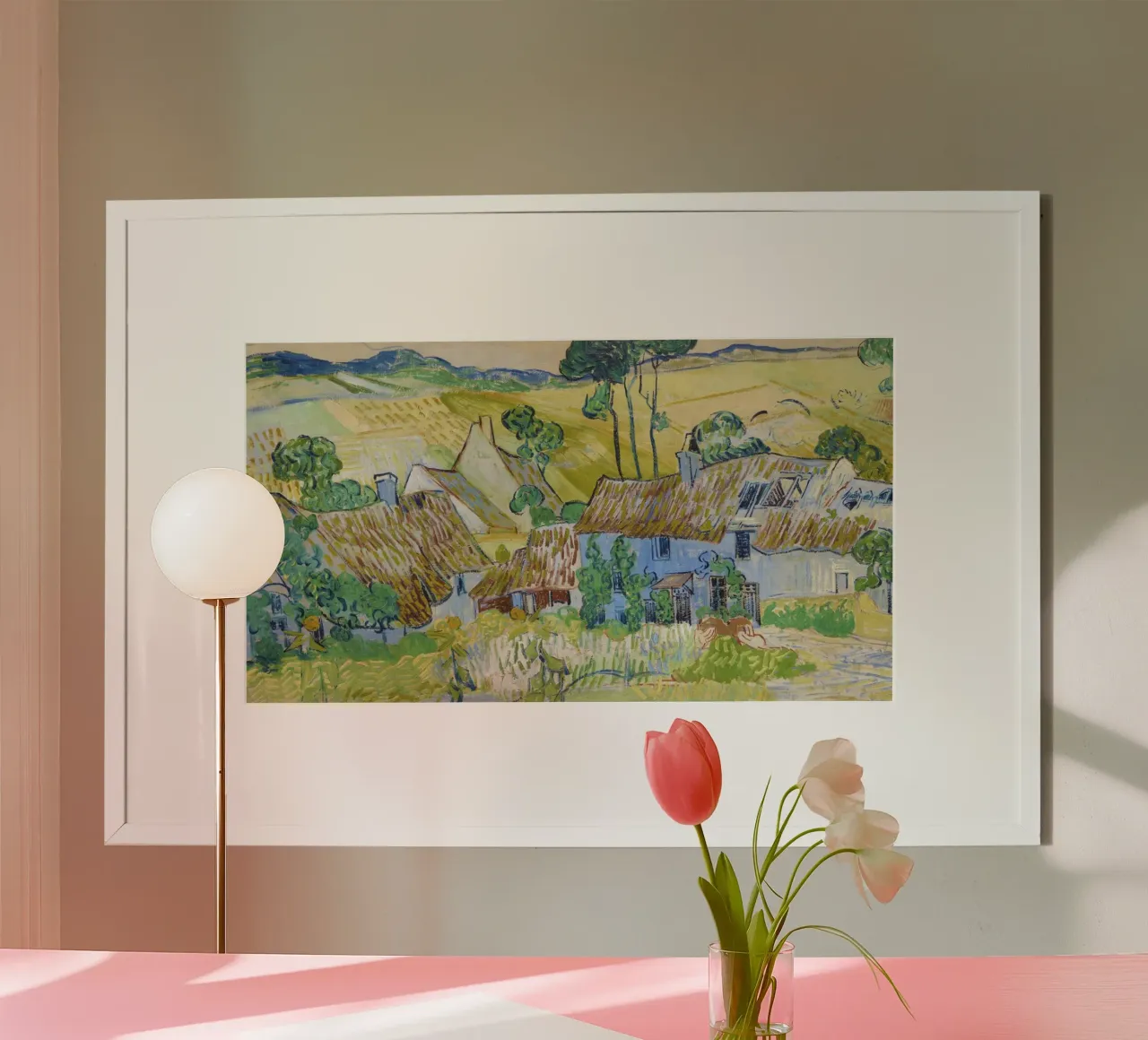 Vincent van Gogh - Fattorie nei pressi di Auvers (1890) poster con telaio in alluminio da Venus Art