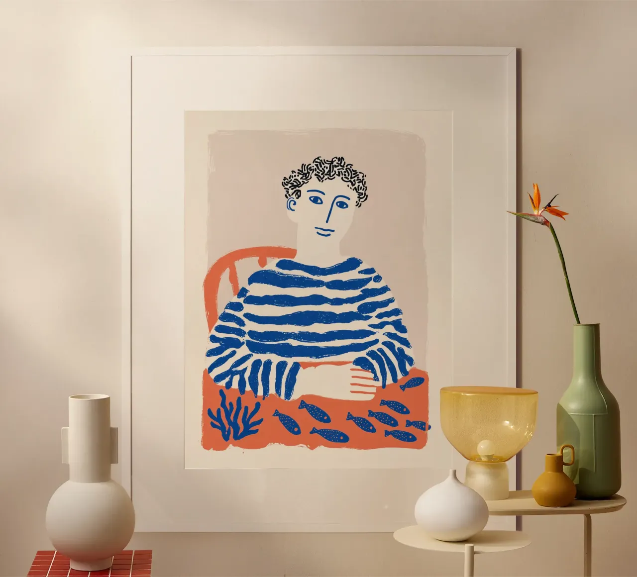 Pescatore francese con camicia a righe | Litografia marittima poster da Autofocus