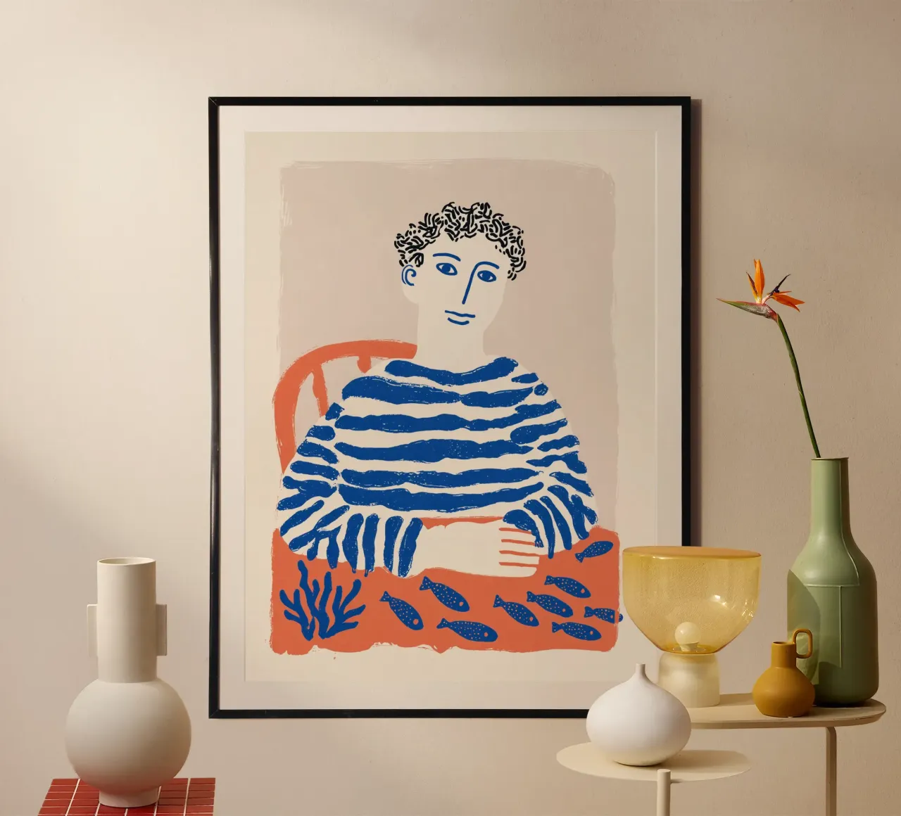 Pescatore francese con camicia a righe | Litografia marittima poster da Autofocus