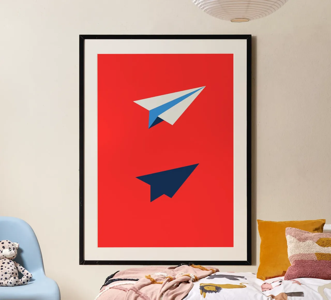 Paper Airplane with Shadow poster con telaio in alluminio da ramosashop