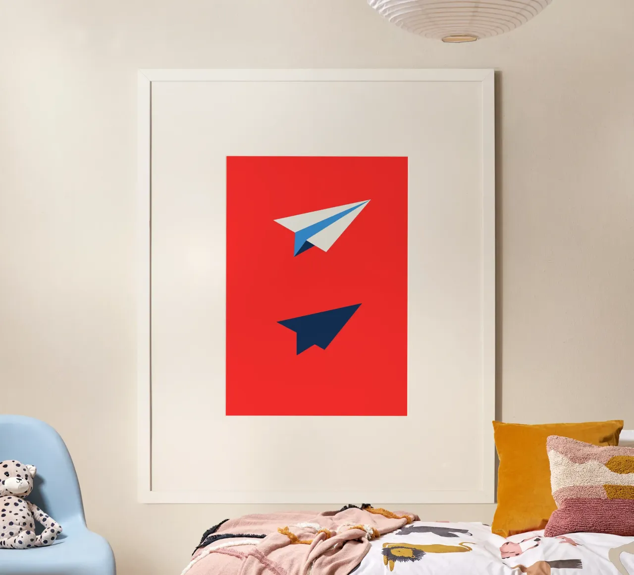 Paper Airplane with Shadow poster con telaio in alluminio da ramosashop